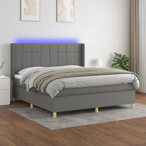 vidaXL Boxspringbett mit Matratze & LED Dunkelgrau 160x200 cm Stoff