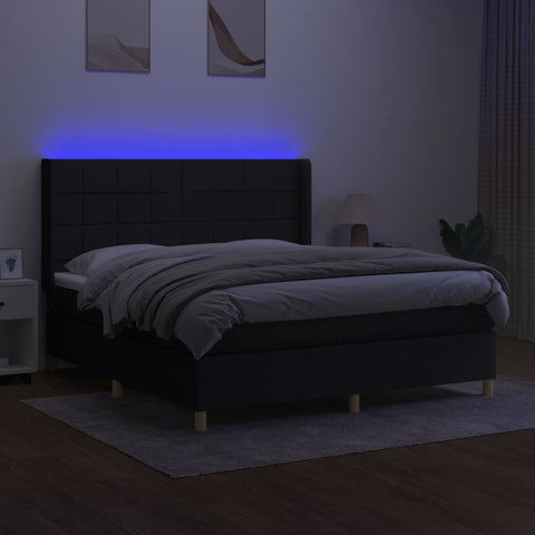 vidaXL Boxspringbett mit Matratze & LED Schwarz 160x200 cm Stoff