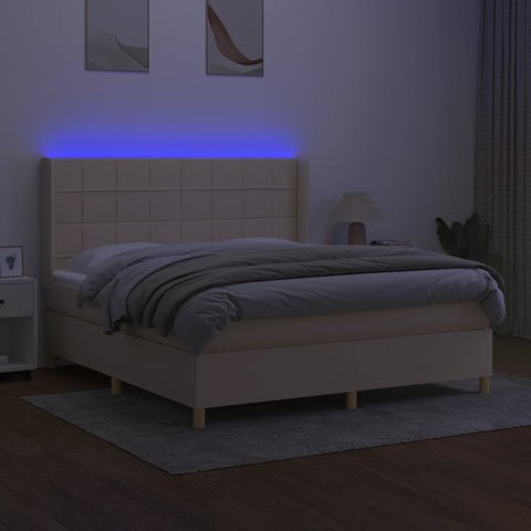 vidaXL Boxspringbett mit Matratze & LED Creme 160x200 cm Stoff