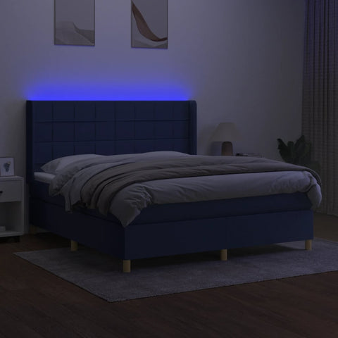 vidaXL Boxspringbett mit Matratze & LED Blau 160x200 cm Stoff