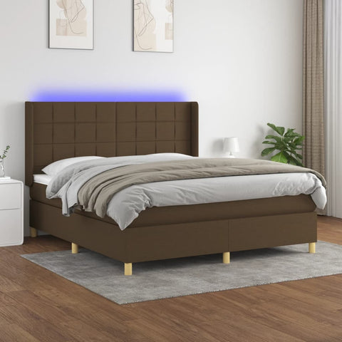 vidaXL Boxspringbett mit Matratze & LED Dunkelbraun 180x200 cm Stoff