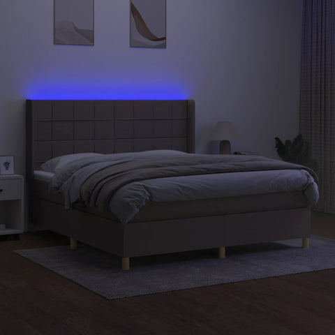 vidaXL Boxspringbett mit Matratze & LED Taupe 180x200 cm Stoff