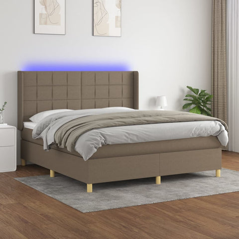 vidaXL Boxspringbett mit Matratze & LED Taupe 180x200 cm Stoff