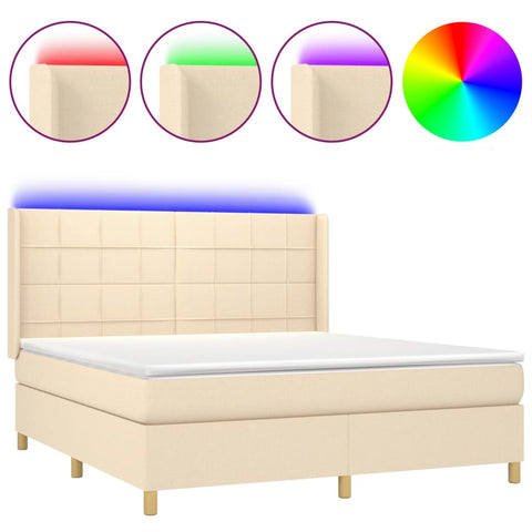 vidaXL Boxspringbett mit Matratze & LED Creme 180x200 cm Stoff