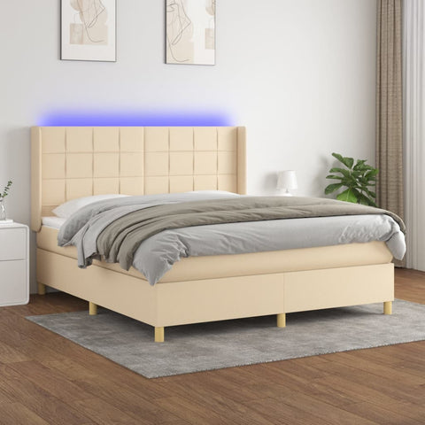 vidaXL Boxspringbett mit Matratze & LED Creme 180x200 cm Stoff