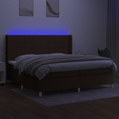 vidaXL Boxspringbett mit Matratze & LED Dunkelbraun 200x200 cm Stoff