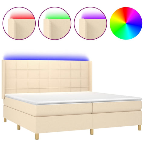 vidaXL Boxspringbett mit Matratze & LED Creme 200x200 cm Stoff