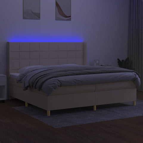 vidaXL Boxspringbett mit Matratze & LED Creme 200x200 cm Stoff