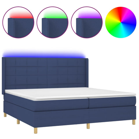 vidaXL Boxspringbett mit Matratze & LED Blau 200x200 cm Stoff