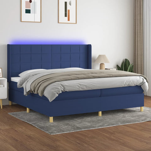 vidaXL Boxspringbett mit Matratze & LED Blau 200x200 cm Stoff