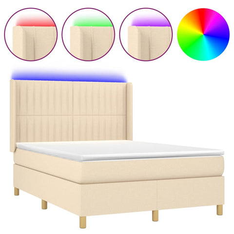 vidaXL Boxspringbett mit Matratze & LED Creme 140x190 cm Stoff