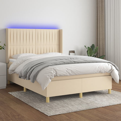 vidaXL Boxspringbett mit Matratze & LED Creme 140x200 cm Stoff