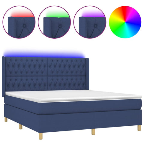 vidaXL Boxspringbett mit Matratze & LED Blau 160x200 cm Stoff