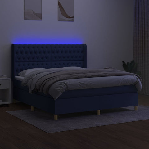 vidaXL Boxspringbett mit Matratze & LED Blau 160x200 cm Stoff