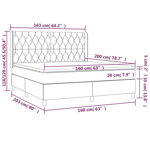 vidaXL Boxspringbett mit Matratze & LED Blau 160x200 cm Stoff