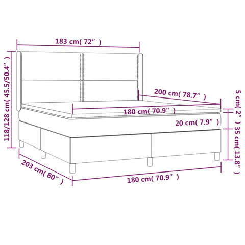 Boxspringbett mit Matratze & LED Cappuccino-Braun 180x200cm