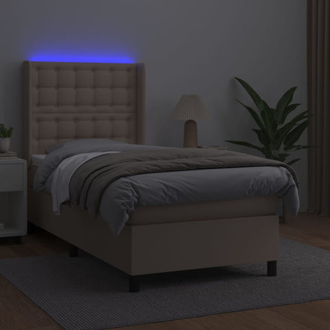 vidaXL Boxspringbett mit Matratze & LED Cappuccino-Braun 90x190cm