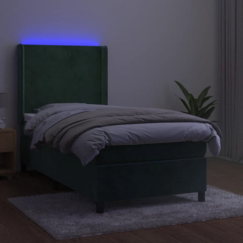 vidaXL Boxspringbett mit Matratze & LED Dunkelgrün 80x200 cm Samt