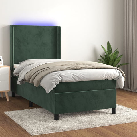 vidaXL Boxspringbett mit Matratze & LED Dunkelgrün 80x200 cm Samt