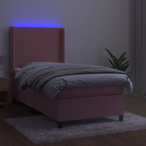 vidaXL Boxspringbett mit Matratze & LED Rosa 80x200 cm Samt