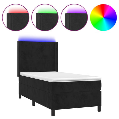 vidaXL Boxspringbett mit Matratze & LED Schwarz 90x190 cm Samt