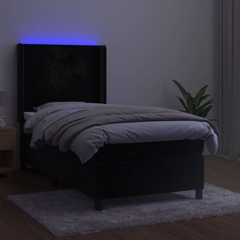 vidaXL Boxspringbett mit Matratze & LED Schwarz 90x190 cm Samt