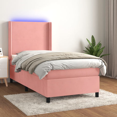 vidaXL Boxspringbett mit Matratze & LED Rosa 90x200 cm Samt