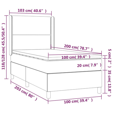 vidaXL Boxspringbett mit Matratze & LED Schwarz 100x200 cm Samt