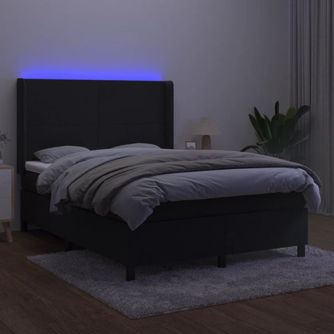 vidaXL Boxspringbett mit Matratze & LED Schwarz 140x190 cm Samt