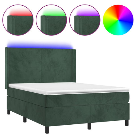 vidaXL Boxspringbett mit Matratze & LED Dunkelgrün 140x190 cm Samt