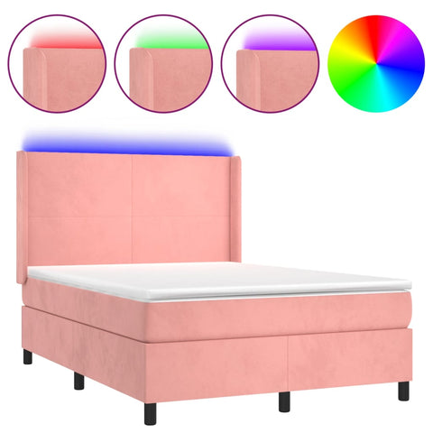 vidaXL Boxspringbett mit Matratze & LED Rosa 140x190 cm Samt