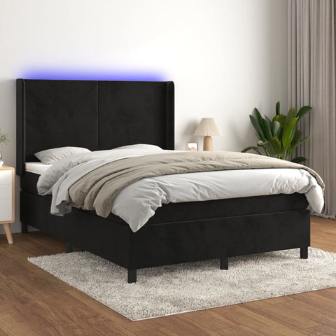 vidaXL Boxspringbett mit Matratze & LED Schwarz 140x200 cm Samt