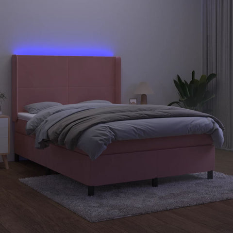 vidaXL Boxspringbett mit Matratze & LED Rosa 140x200 cm Samt