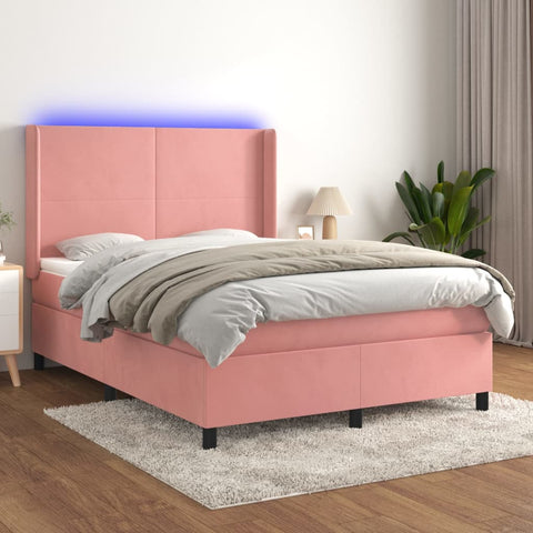 vidaXL Boxspringbett mit Matratze & LED Rosa 140x200 cm Samt