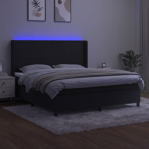 vidaXL Boxspringbett mit Matratze & LED Schwarz 160x200 cm Samt