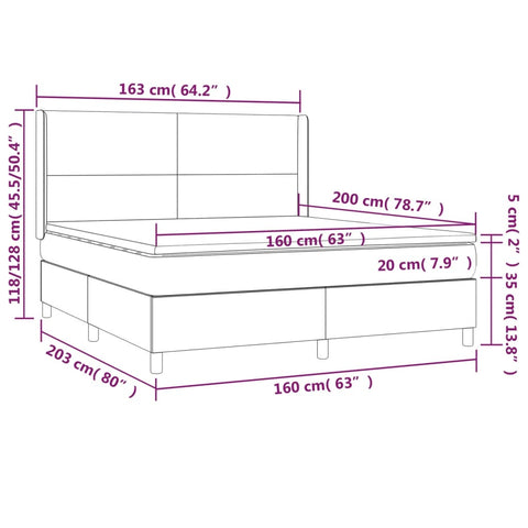 vidaXL Boxspringbett mit Matratze & LED Schwarz 160x200 cm Samt