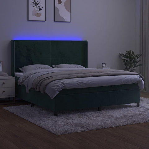 vidaXL Boxspringbett mit Matratze & LED Dunkelgrün 160x200 cm Samt