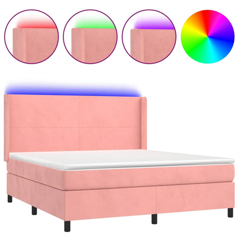 vidaXL Boxspringbett mit Matratze & LED Rosa 160x200 cm Samt