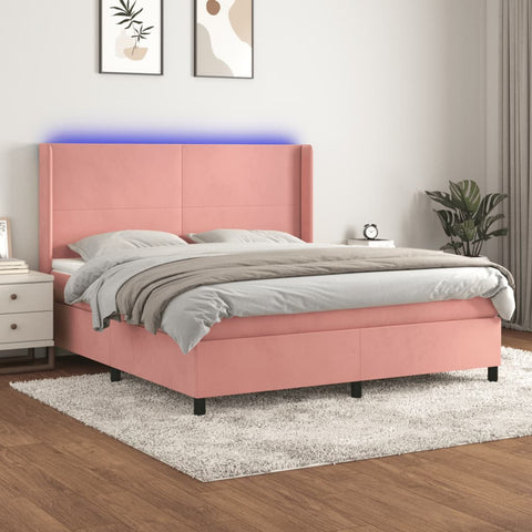 vidaXL Boxspringbett mit Matratze & LED Rosa 160x200 cm Samt