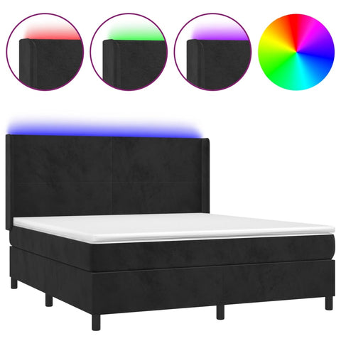 vidaXL Boxspringbett mit Matratze & LED Schwarz 180x200 cm Samt