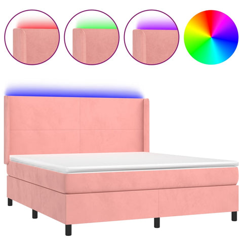 vidaXL Boxspringbett mit Matratze & LED Rosa 180x200 cm Samt