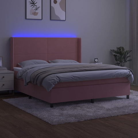 vidaXL Boxspringbett mit Matratze & LED Rosa 180x200 cm Samt