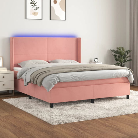 vidaXL Boxspringbett mit Matratze & LED Rosa 180x200 cm Samt