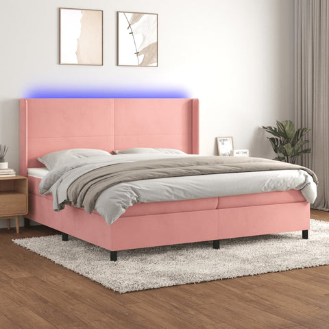 vidaXL Boxspringbett mit Matratze & LED Rosa 200x200 cm Samt