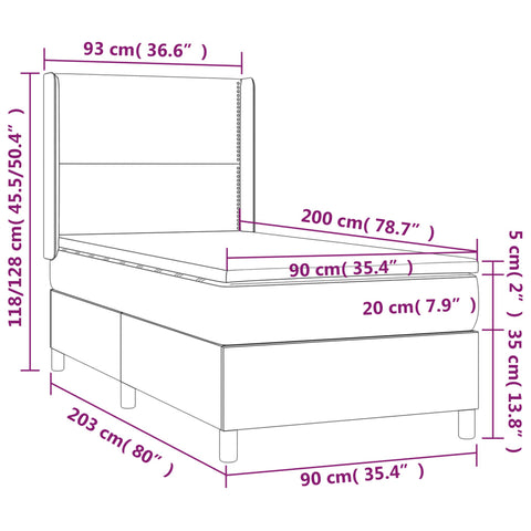 vidaXL Boxspringbett mit Matratze & LED Rosa 90x200 cm Samt