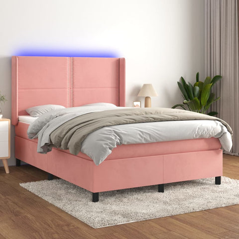 vidaXL Boxspringbett mit Matratze & LED Rosa 140x190 cm Samt