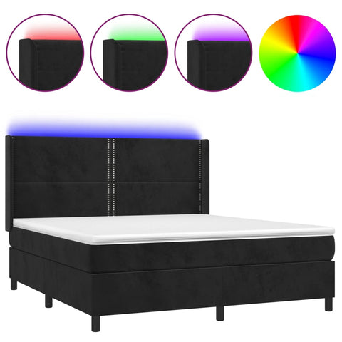 vidaXL Boxspringbett mit Matratze & LED Schwarz 160x200 cm Samt