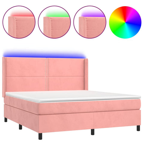 vidaXL Boxspringbett mit Matratze & LED Rosa 160x200 cm Samt