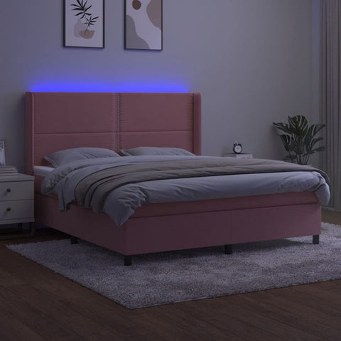 vidaXL Boxspringbett mit Matratze & LED Rosa 160x200 cm Samt