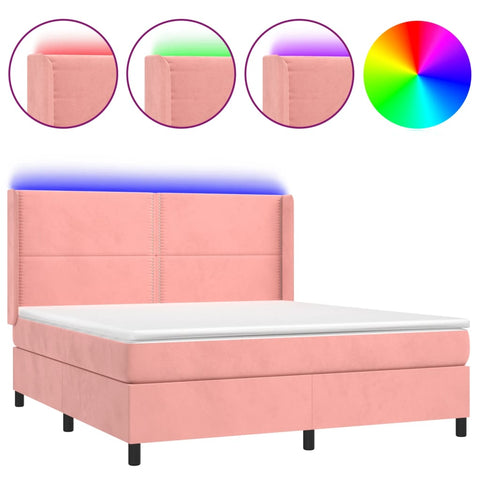 vidaXL Boxspringbett mit Matratze & LED Rosa 180x200 cm Samt